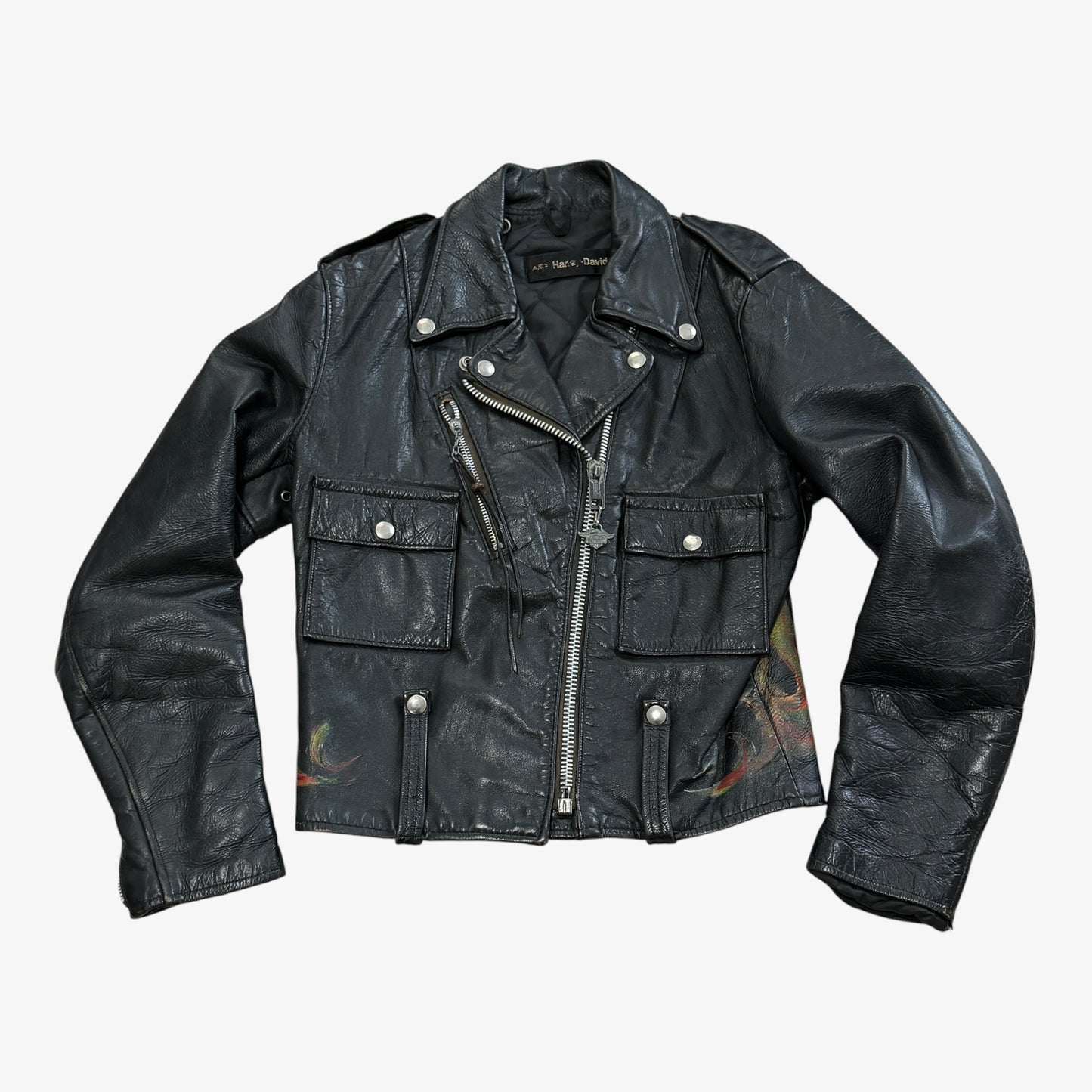 1970s Hand Painted Harley Davidson Leather Jacket