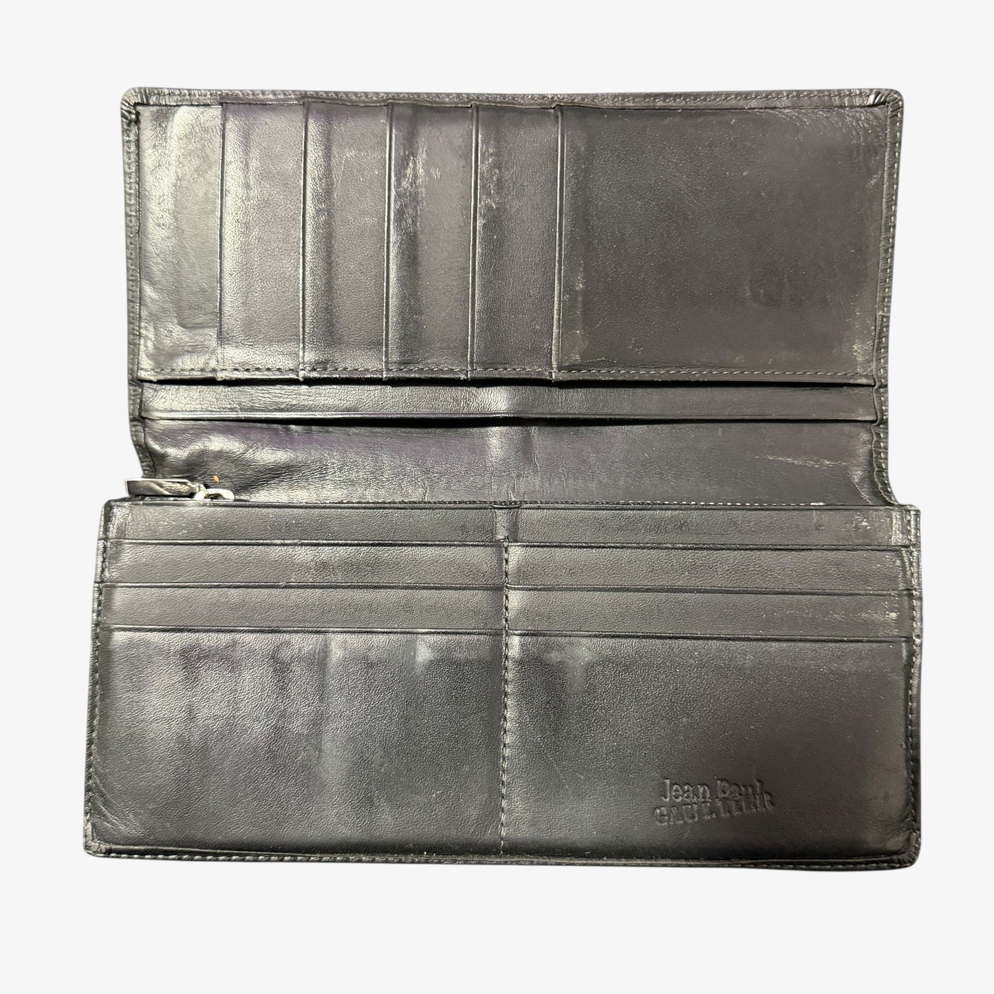 Jean Paul Gaultier Vintage Dragon Black Bifold Leather Wallet Clutch