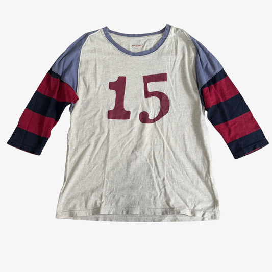 Kapital Striped 3/4 Sleeve Cut And Sew Raglan T Shirt