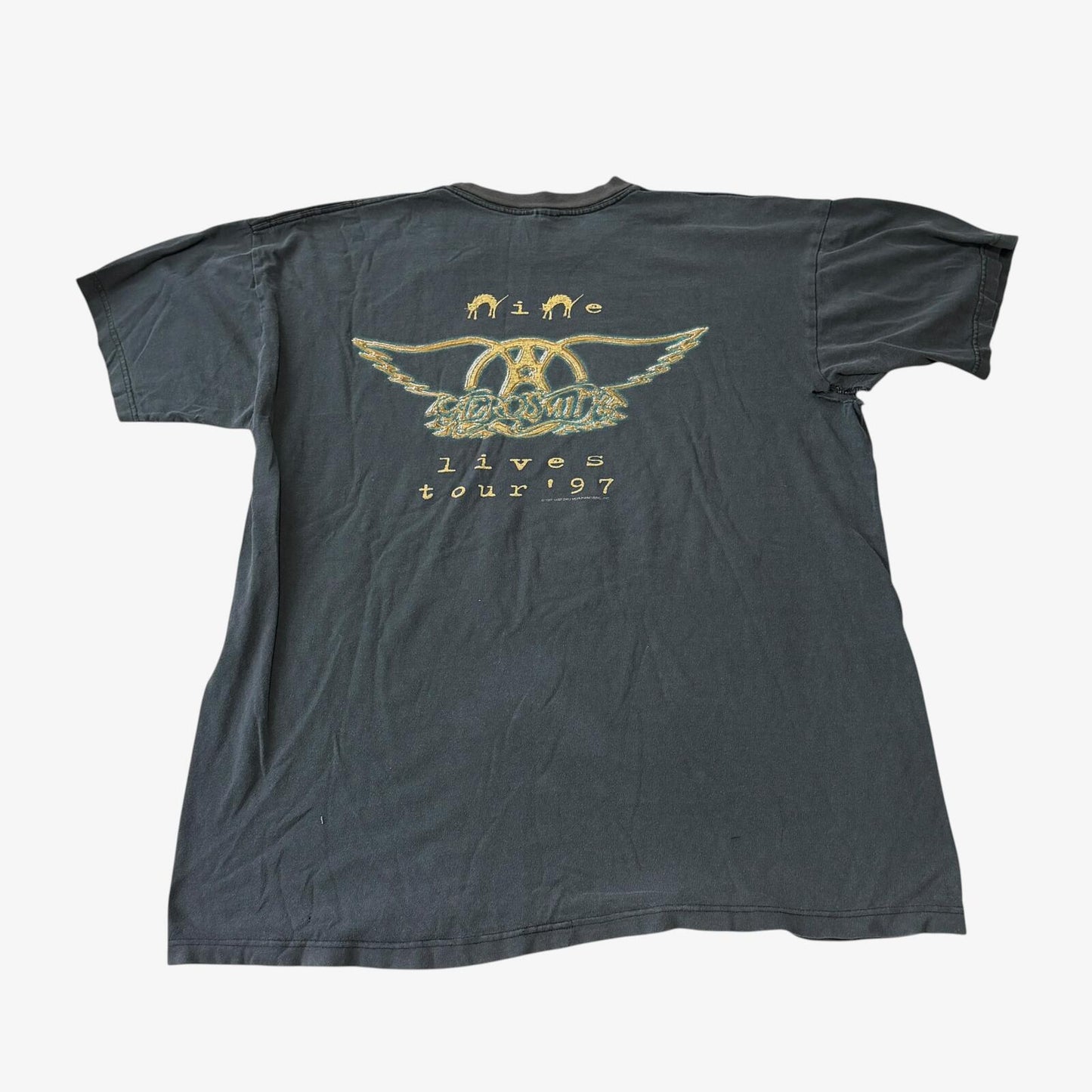 1997 Vintage Aerosmith Nine Lives Tour Faded Black T Shirt