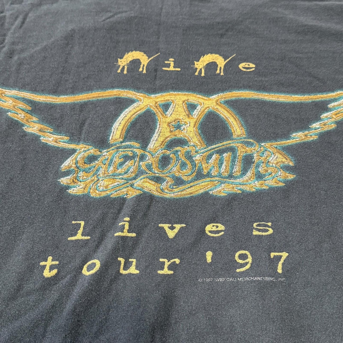 1997 Vintage Aerosmith Nine Lives Tour Faded Black T Shirt